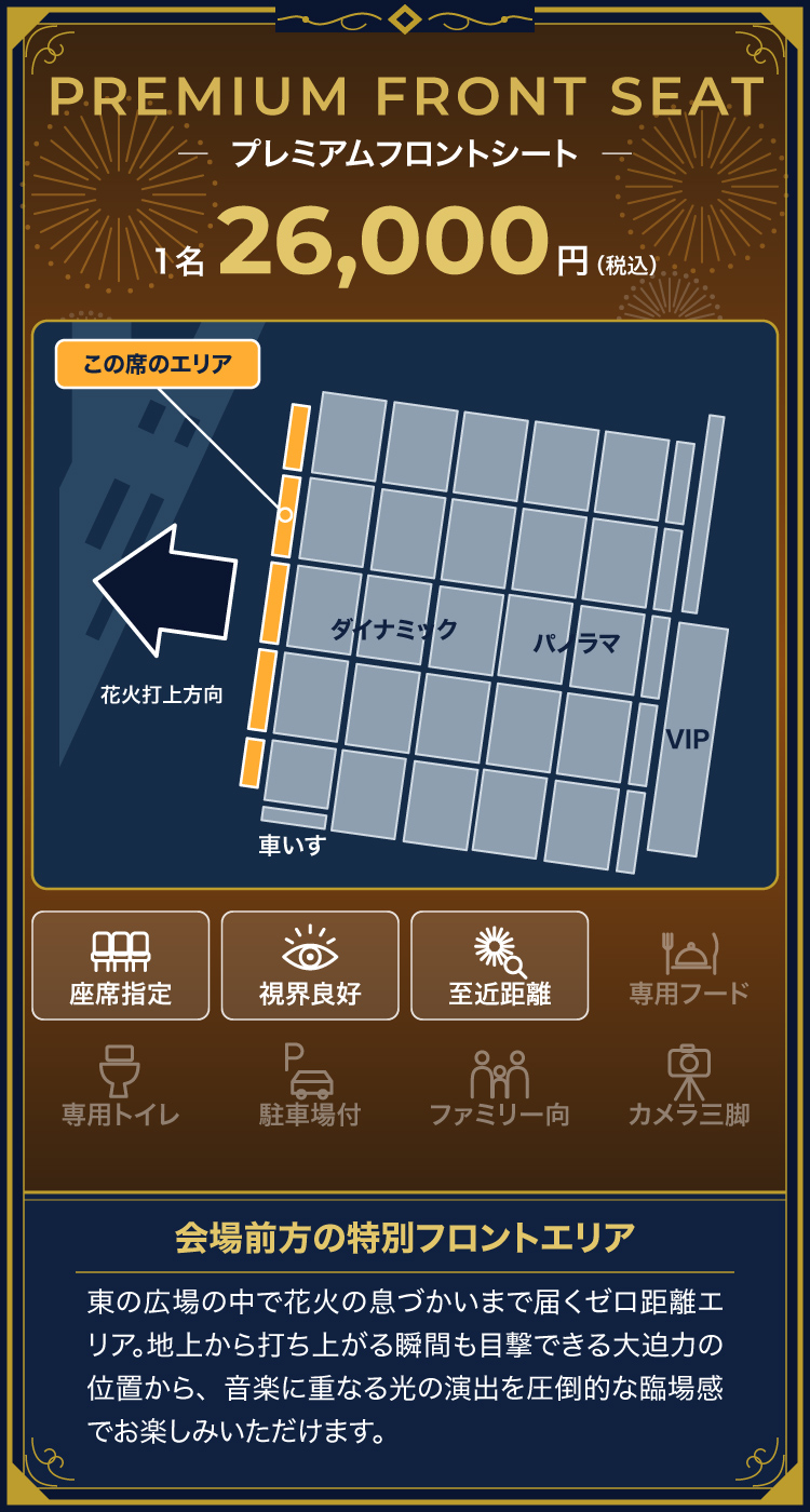 プレミアムフロントシート 1名26,000円（税込）会場前方の特別フロントエリア