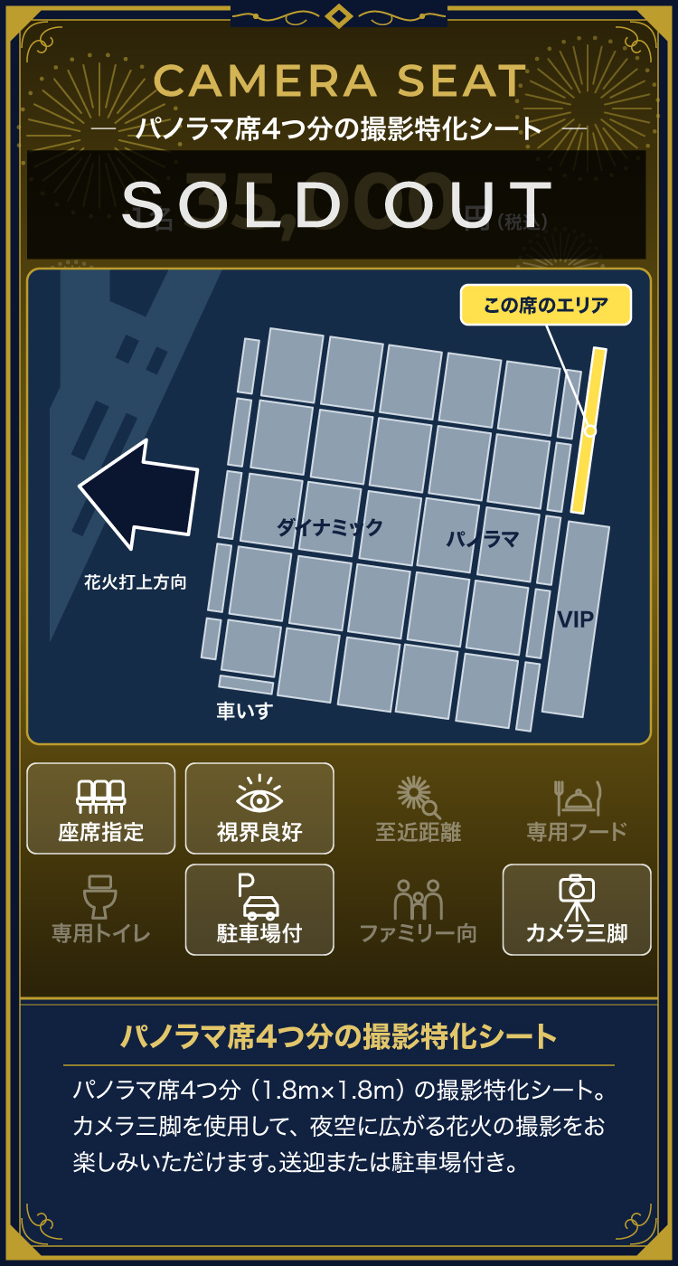 カメラシート 1名35,000円（税込）パノラマ席4つ分の撮影特化シート SOLD OUT